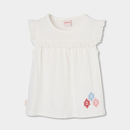 Camiseta niña algodón blanca bordado flores - Boboli