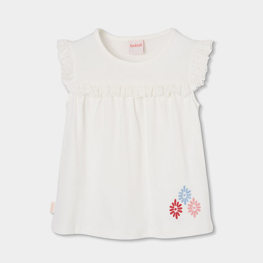 Camiseta niña algodón blanca bordado flores - Boboli