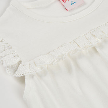 Camiseta niña algodón blanca bordado flores - Boboli