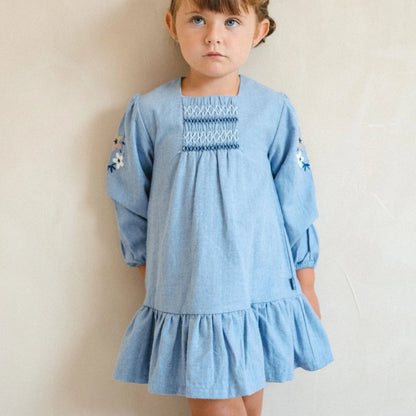 Vestido Azul Flores Denim Con Leotardos– Tutto Piccolo