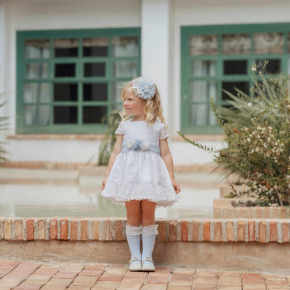 Vestido niña plumeti blanco y lazada Miranda