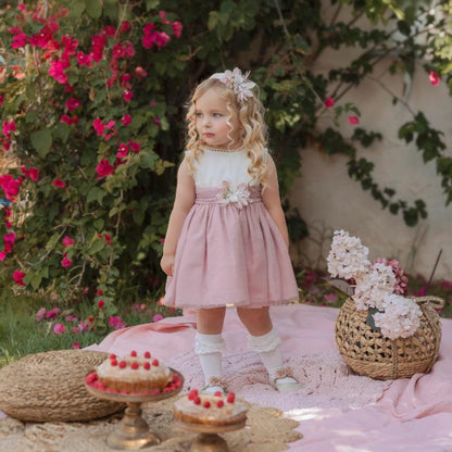 Vestido niña rosa con gasa Miranda
