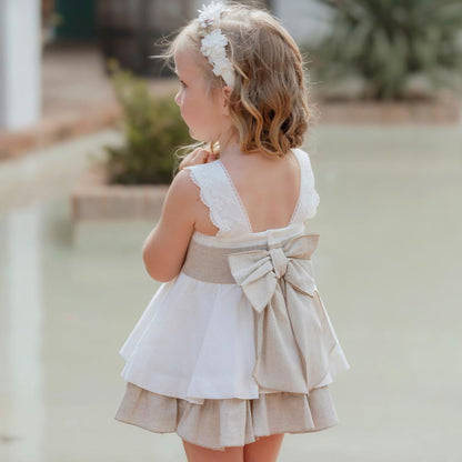 Vestido niña lino blanco beige Miranda