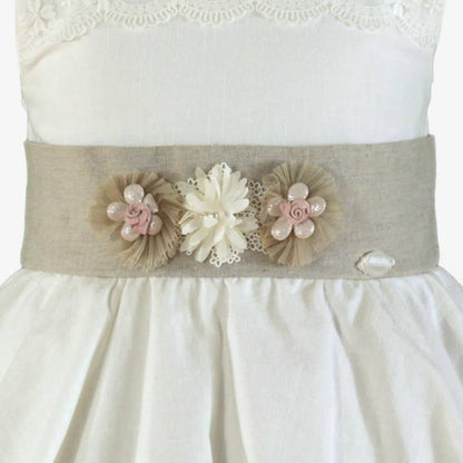 Vestido niña lino blanco beige Miranda