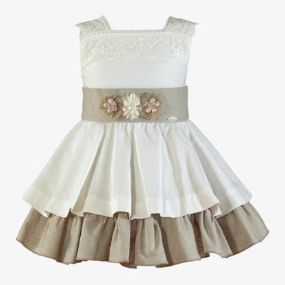 Vestido niña lino blanco beige Miranda