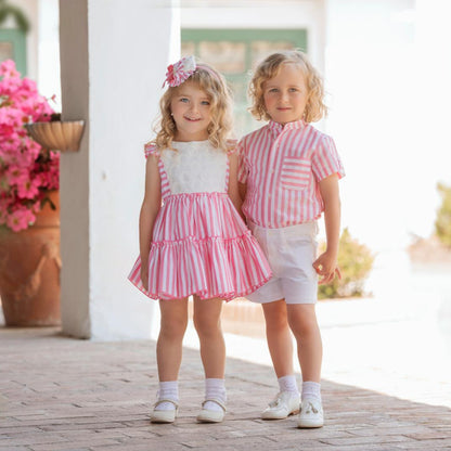 Vestido niña rayas frambuesa Miranda
