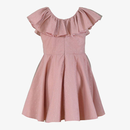 Vestido niña rosa con gasa y flores Miranda