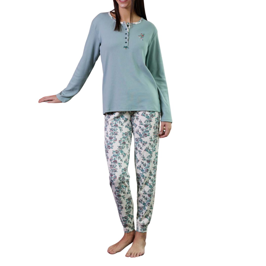 Pijama flores verde - Cue