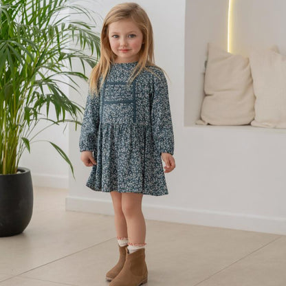 Vestido infantil flores verde Bosque - Miranda