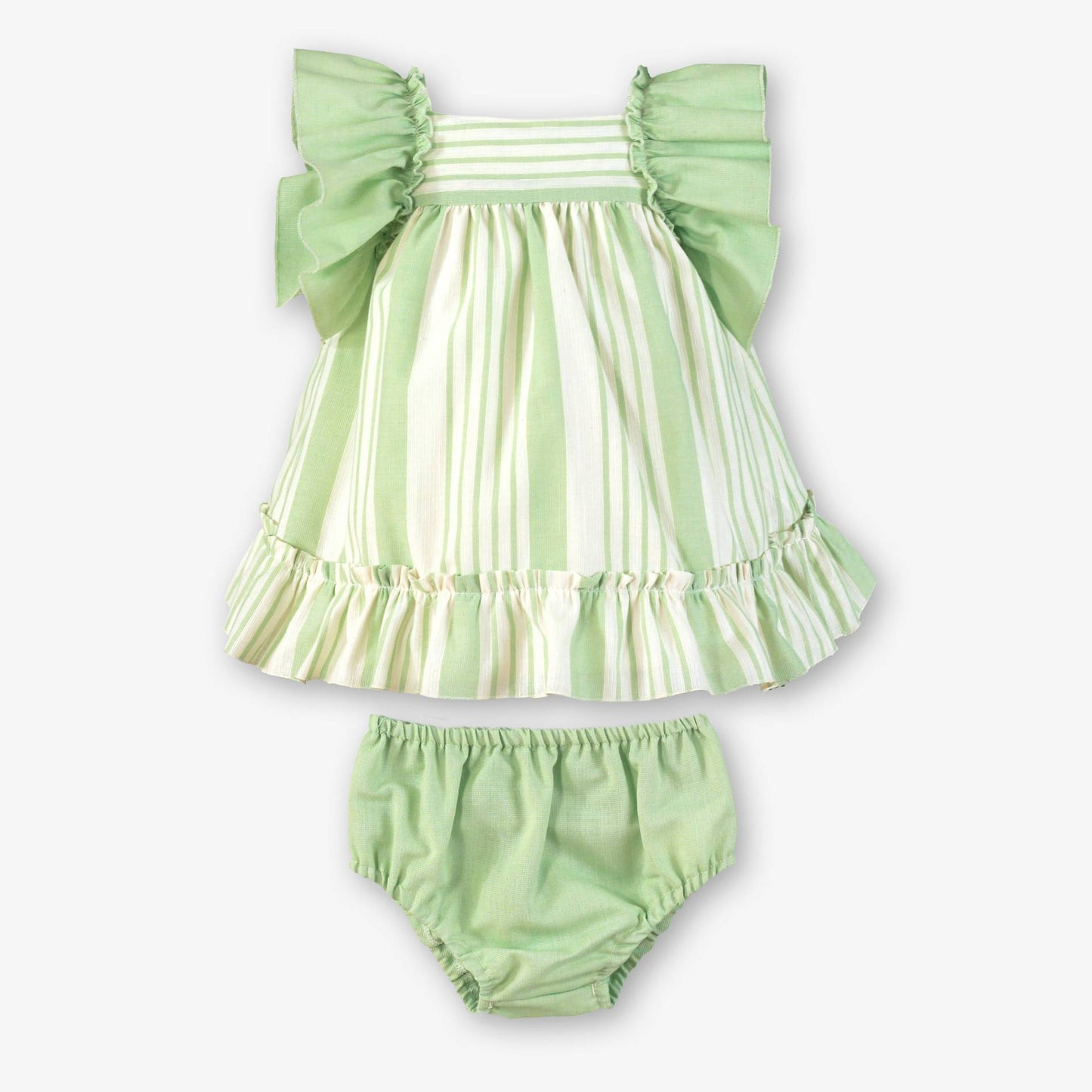 Vestido bebé Volantes Verde y Blanco  - Miranda