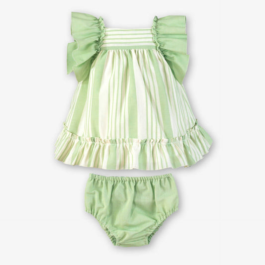 Vestido bebé Volantes Verde y Blanco  - Miranda