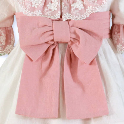 Vestido niña Rosa Palo y blanco encaje  - Miranda