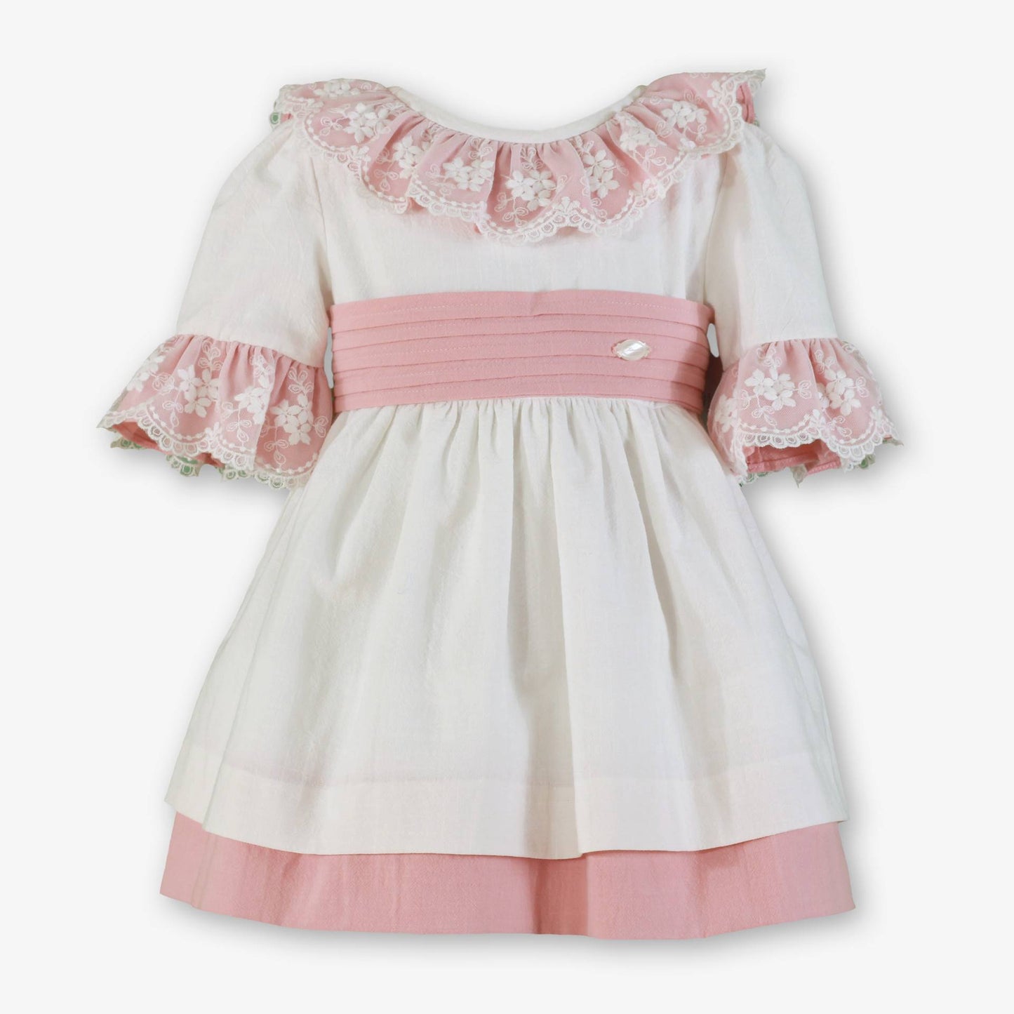 Vestido niña Rosa Palo y blanco encaje  - Miranda
