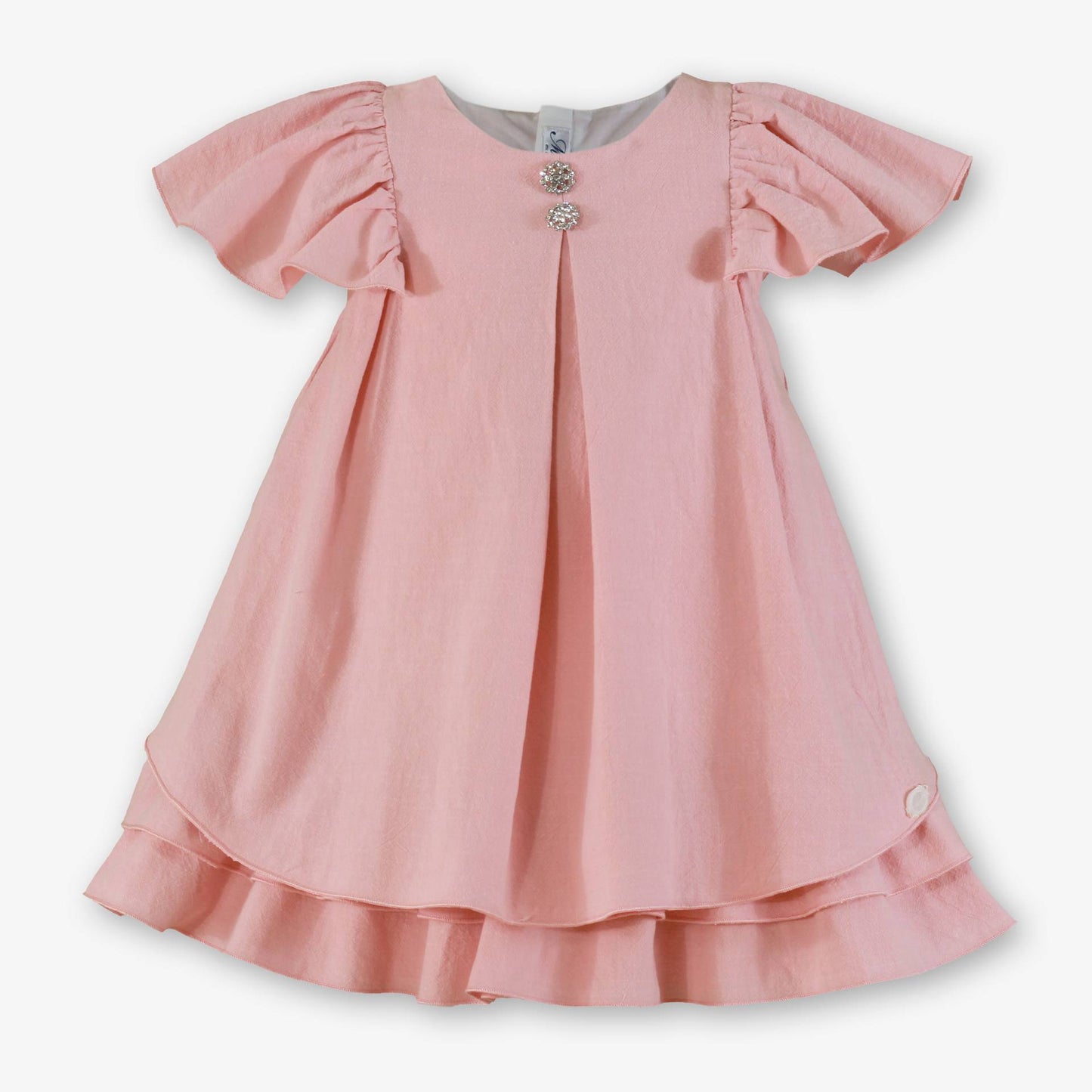 Vestido niña Rosa Palo botón Strass  - Miranda