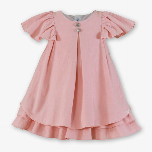 Vestido niña Rosa Palo botón Strass  - Miranda