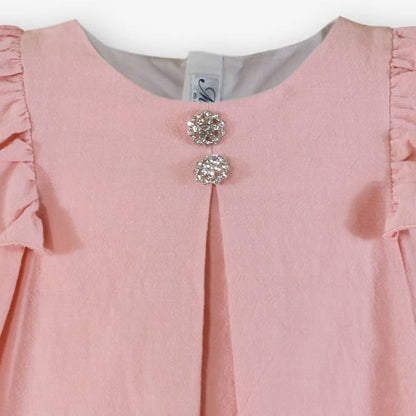 Vestido niña Rosa Palo botón Strass  - Miranda