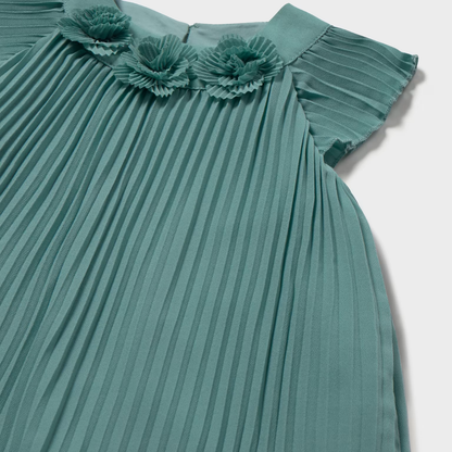 Vestido niña plisado flores Roma Menta - Mayoral