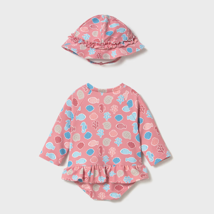 Bañador enterizo y gorro Beach rosa - Mayoral