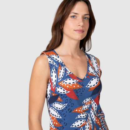 Vestido sin manga corta Estampado floral azul medio - Massana