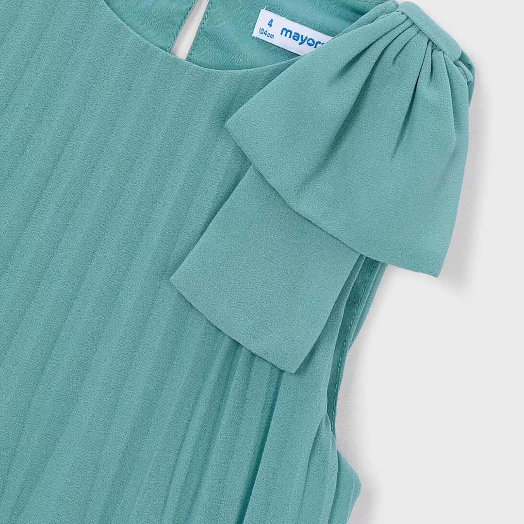 Vestido niña plisado lazo Roma Menta - Mayoral