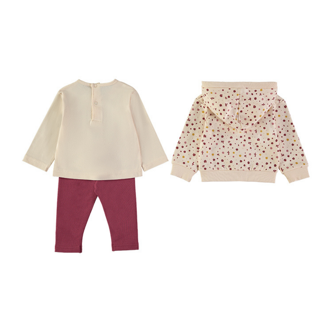 Conjunto Chaqueta Flores y Pantalón Granate – Babybol