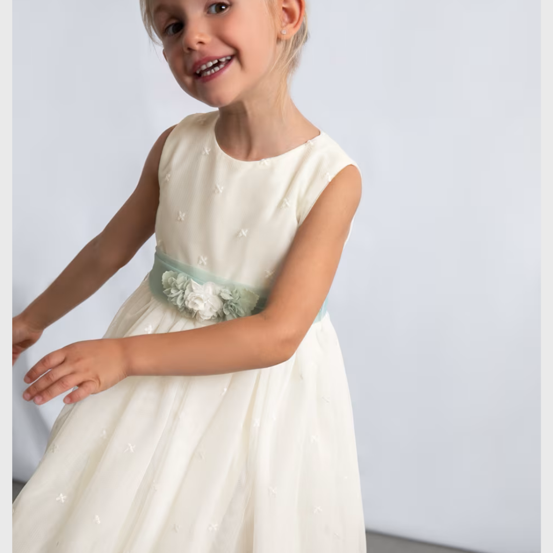 Vestido niña bordado Tul lazada verde - Mayoral