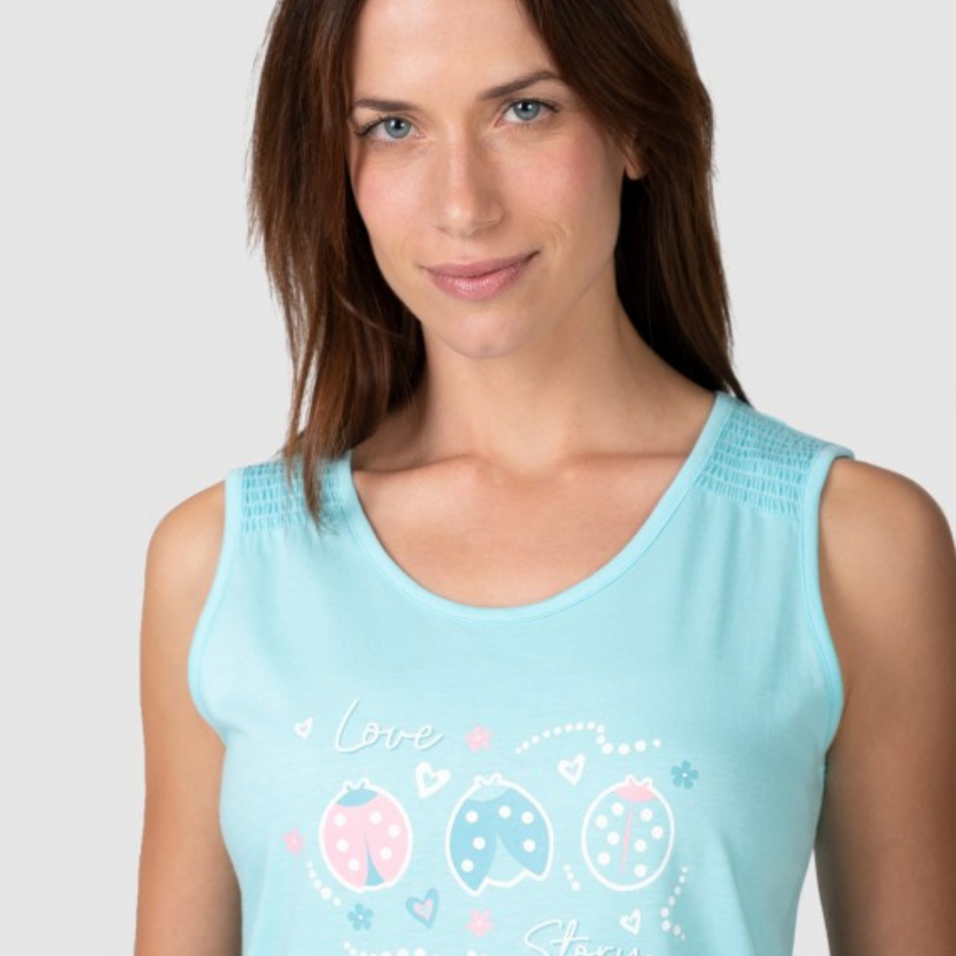 Pijama sin manga estampado turquesa - Massana