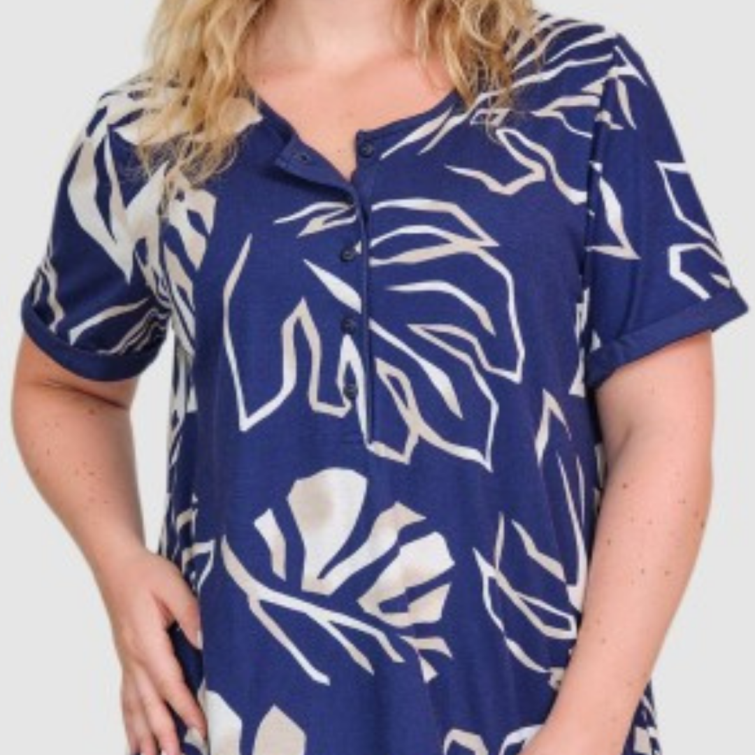Camisón manga corta botones estampado marino - Massana