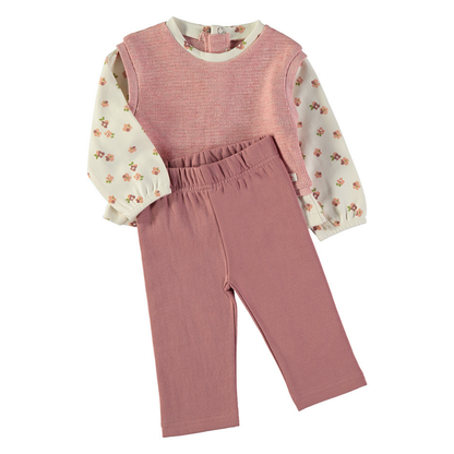 Conjunto Jersey Punto Rosa y Camiseta Flores – Babybol