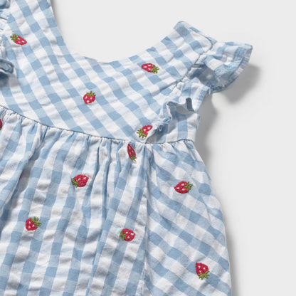 Vestido con cubrepañal Vichy Fresas - Mayoral
