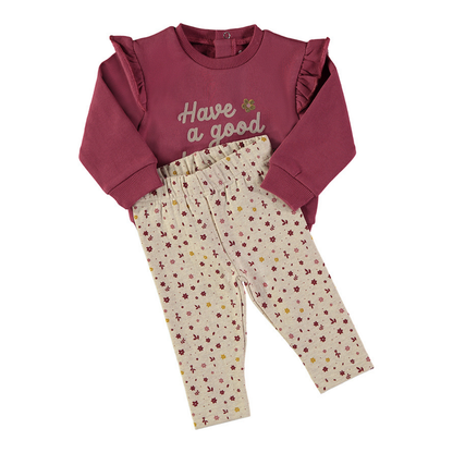 Conjunto Sudadera Flores Granate – Babybol