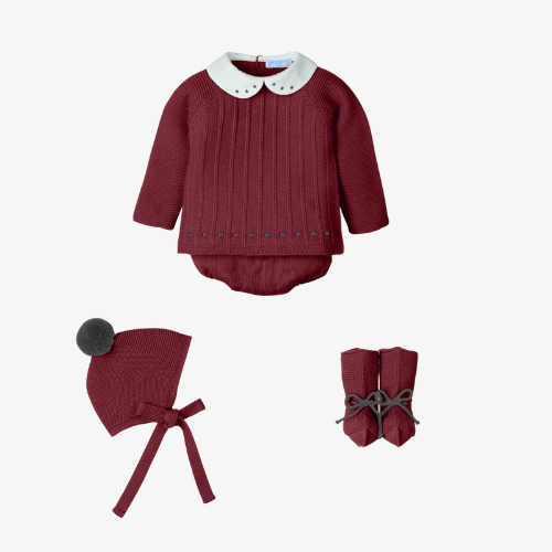 Traje 4P con cuello Tweed Dream granate - Mac Ilusión