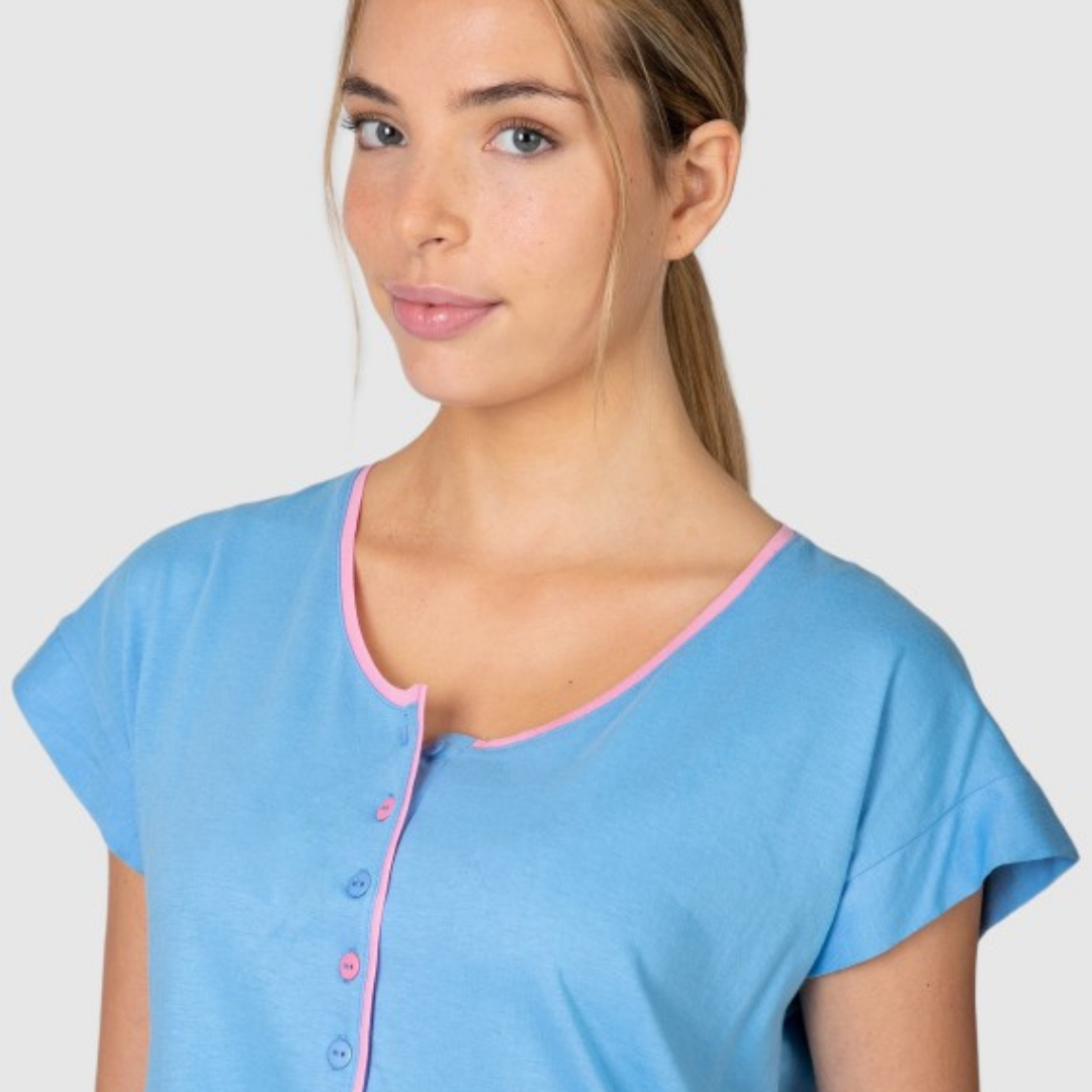 Camisón manga corta botones estampado azul - Massana
