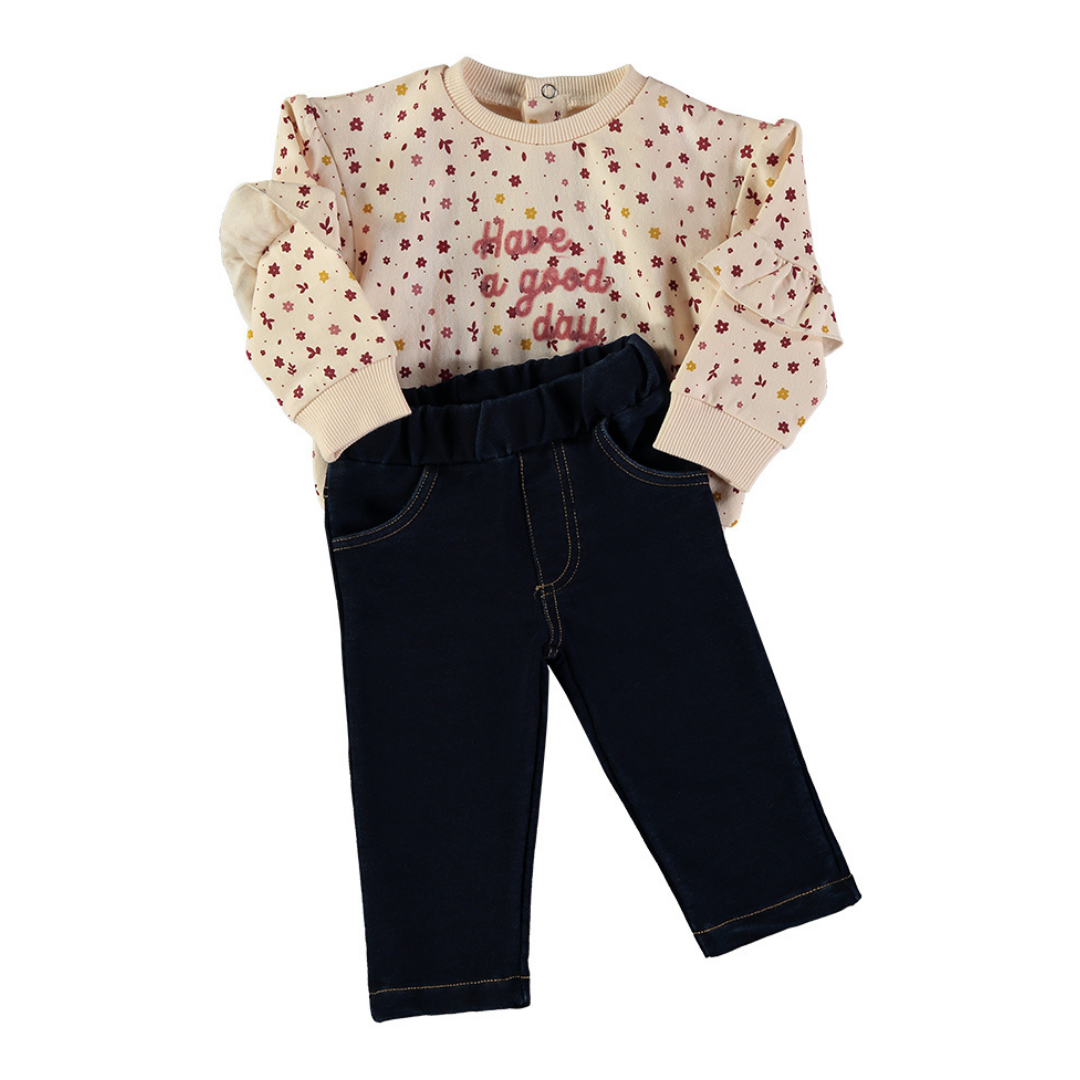 Conjunto Sudadera Flores y Pantalón Vaquero – Babybol