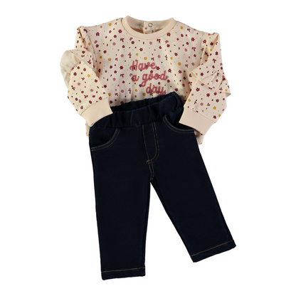 Conjunto Sudadera Flores y Pantalón Vaquero – Babybol