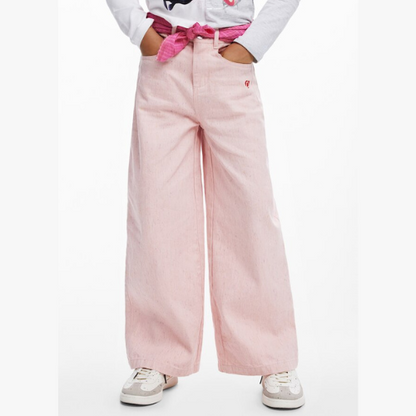 Pantalón wide jaspeado rosa - Desigual