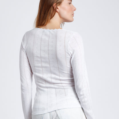 Camiseta blanca manga larga canalé - Admas