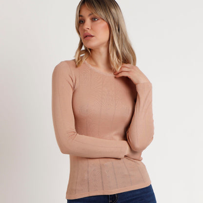 Camiseta beige manga larga canalé - Admas