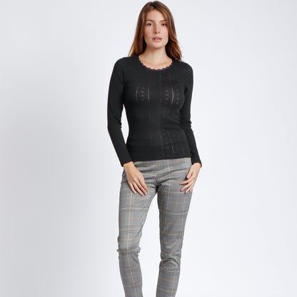 Camiseta negra manga larga canalé - Admas