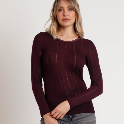 Camiseta berenjena manga larga canalé - Admas