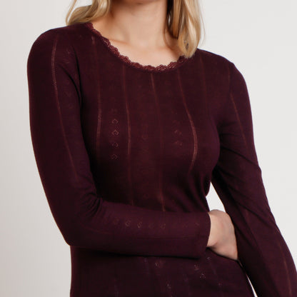 Camiseta berenjena manga larga canalé - Admas