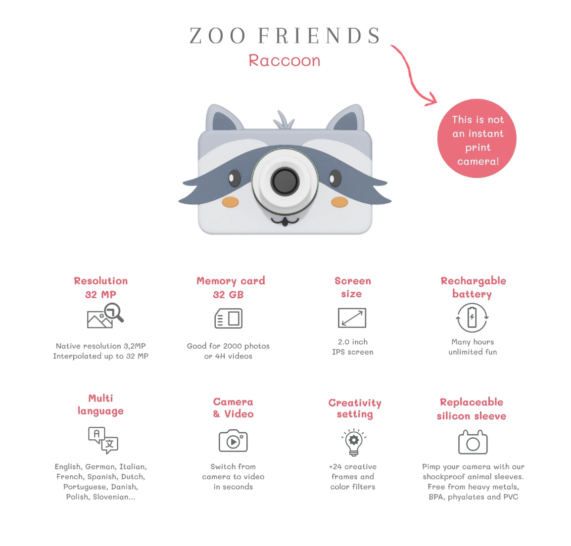Cámara digital The Zoofamily - Zoo Friends Raccoon