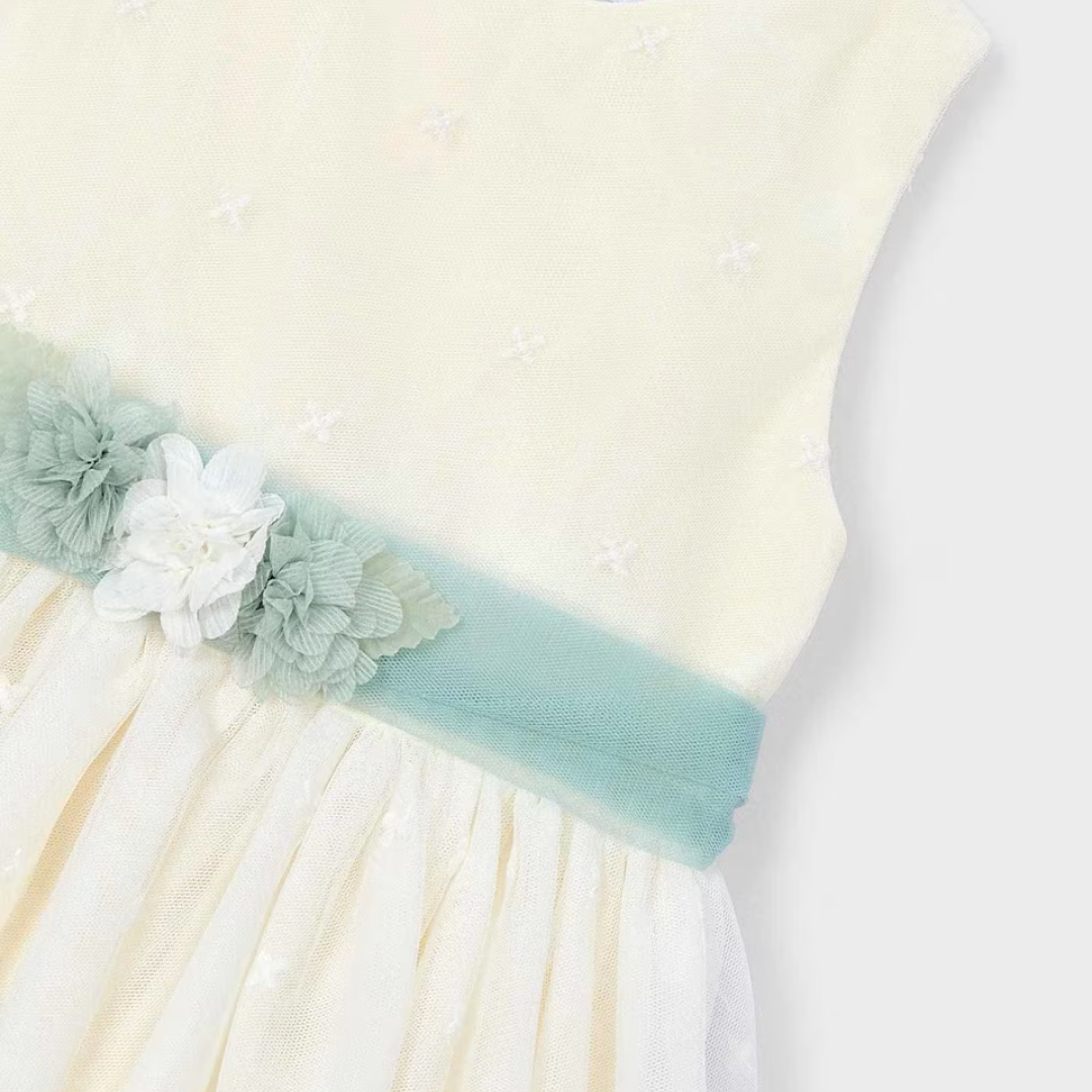 Vestido niña bordado Tul lazada verde - Mayoral