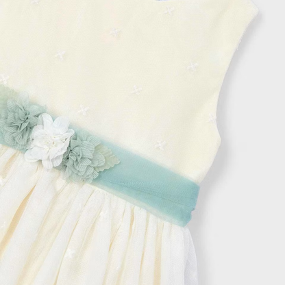 Vestido niña bordado Tul lazada verde - Mayoral