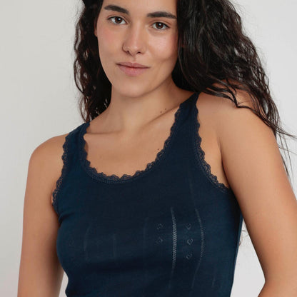 Camiseta azul marino jaspeado tirante canalé - Admas