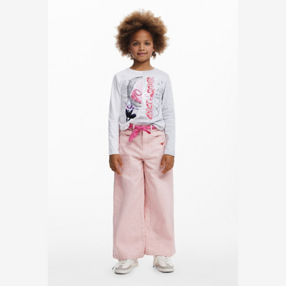 Pantalón wide jaspeado rosa - Desigual