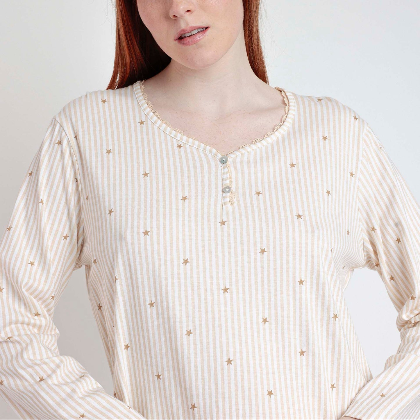 Camisola manga larga Stripes and Stars beige - Admas