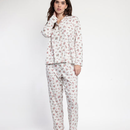 Pijama abotonado manga larga Dots and Flowers - Admas