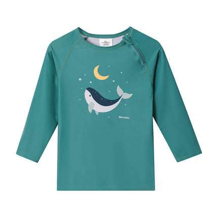 Camiseta Protección Solar Manga Larga Whale Teal - Monnëka