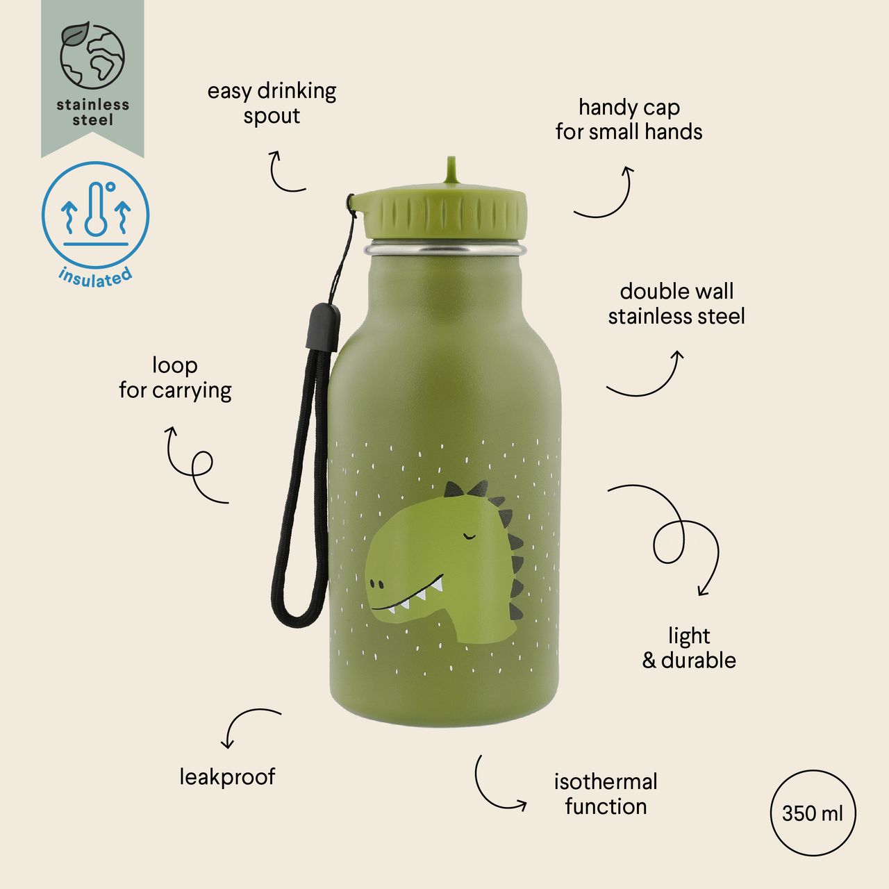 Botella isotérmica 350ml Mr. Dino - Trixie